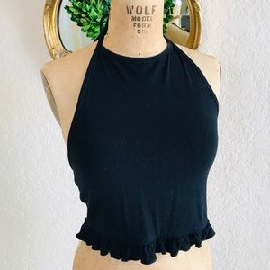 SHEIN Black Ruffled Halter Tank Top I Sz S